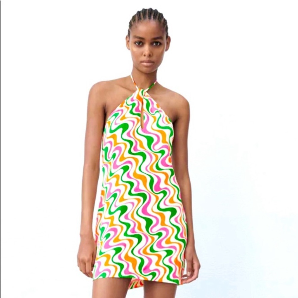 NWT Zara satin effect retro printed dress